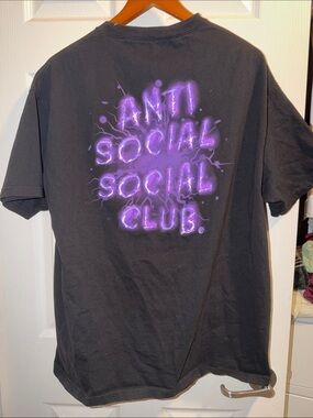 Anti Social Social Club Black Tee with Neon Purple Back Graphic